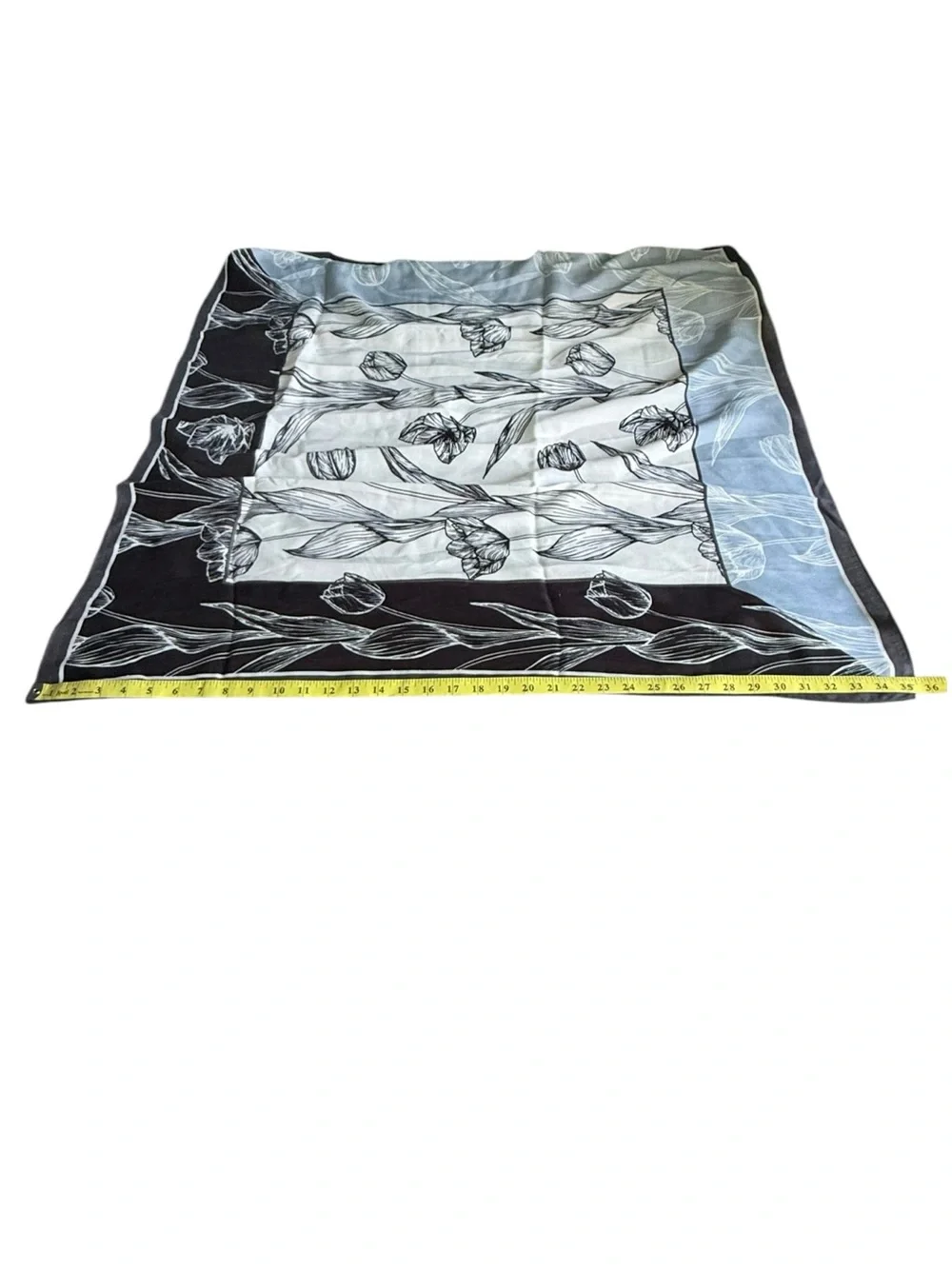 Elegant Black Light Blue & White Floral Scarf